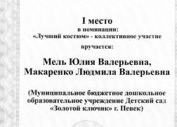 Диплом Шоу новогодних костюмов 1 место _Лучший костюм_